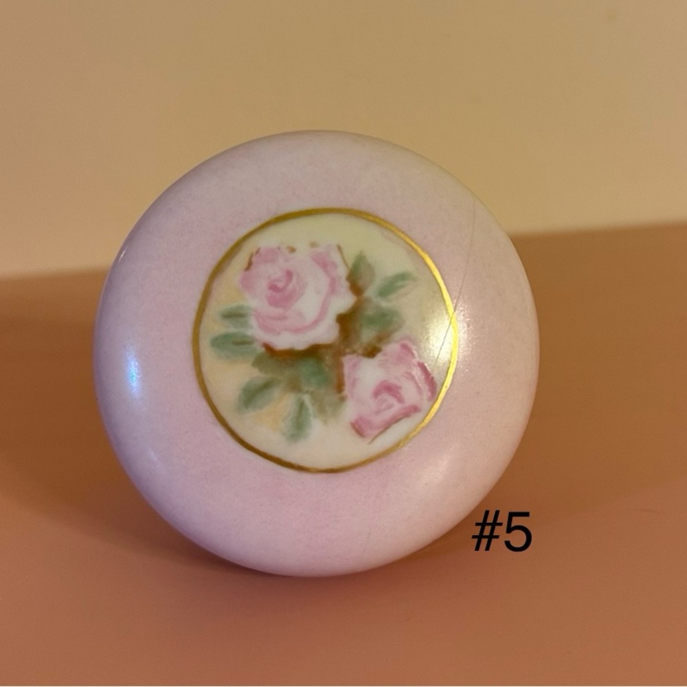 Antique Floral Porcelain Trinket Box with Pink Roses Hand Painted 1920s